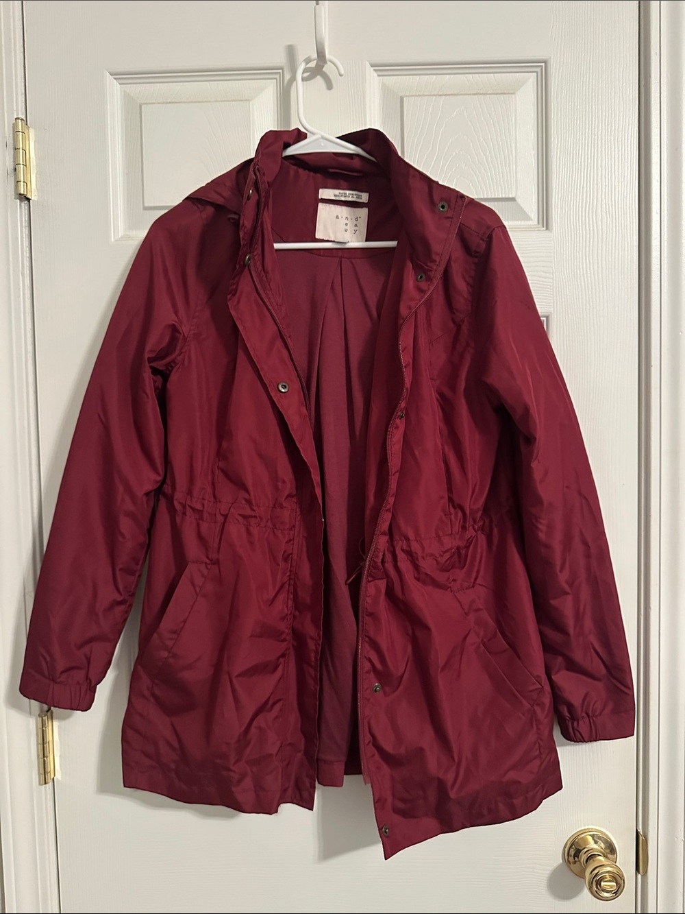 Women's Burgundy Hooded Anorak Rain Jacket A New Day